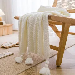 Ins Wind Net Red Same Style Handmade Blanket Leisure Lunch Break Office Tassel Sofa Cover - White - View 1