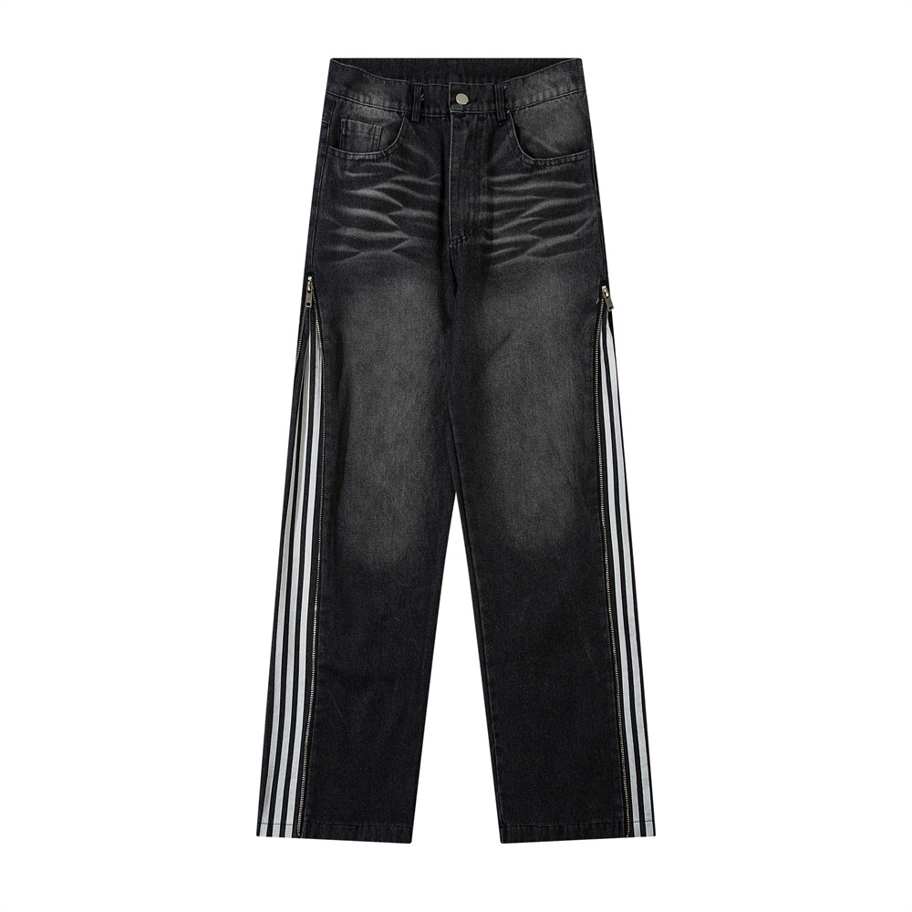 Men's Wide-leg Jeans With Zipper Stitching