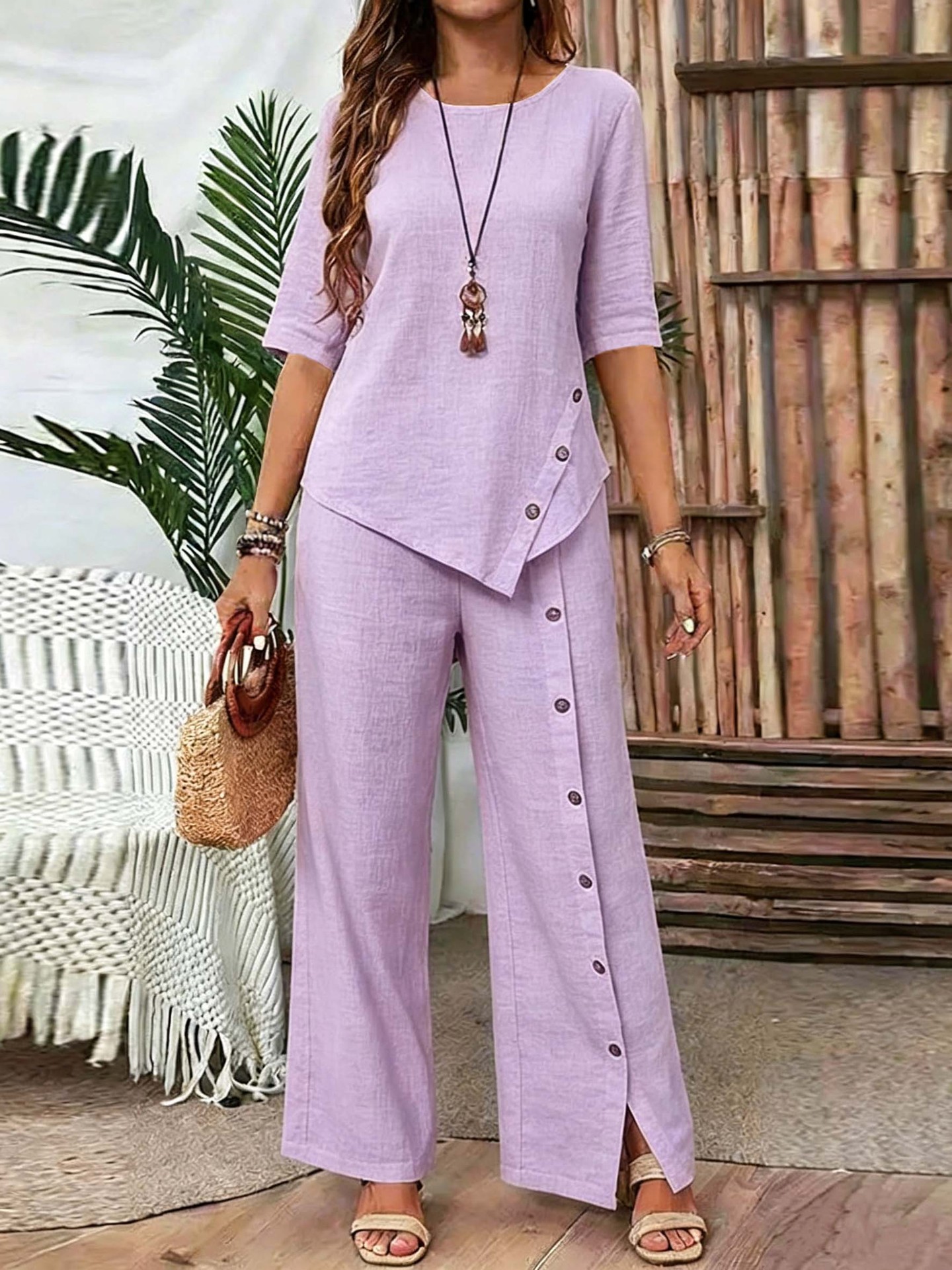 Irregular Hem Elegant Buttoned Half-sleeve Shirt And Trousers Set