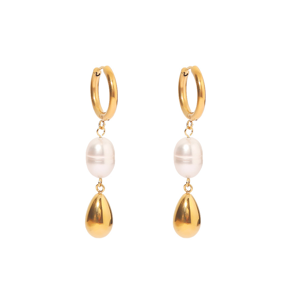 Design Sense Ins Blogger Natural Pearl Plated 18K Gold Earrings Simple Temperament Does Not Fade