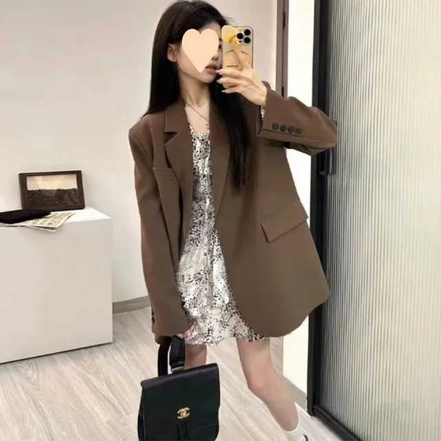 Solid Color Loose Casual Women's Suit Jacket Coffee - Shop at LoveMi