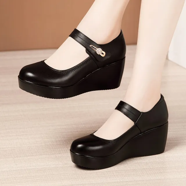 Platform Large And Small Size Mid Heel Mom Shoes Black - Shop at LoveMi