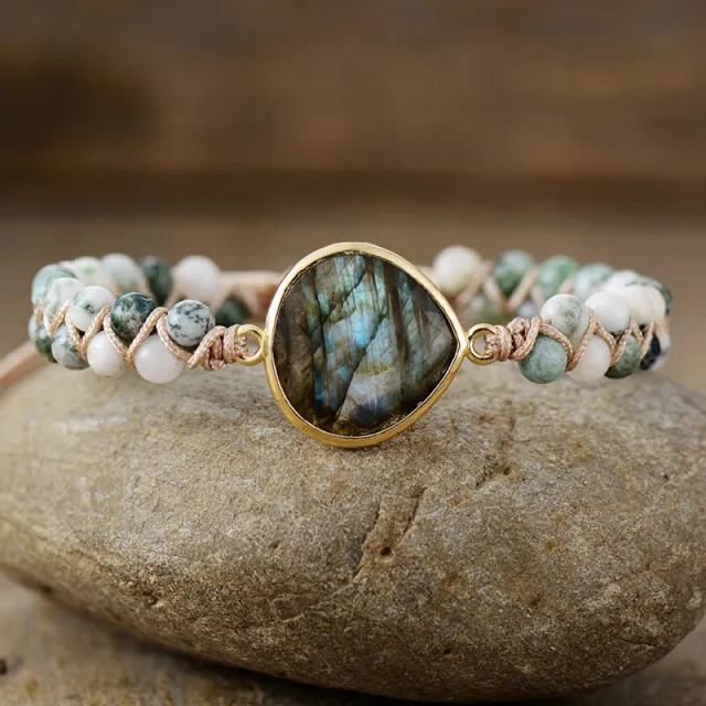 European And American Labradorite Double layer Woven Bohemian Beaded Labradorite - Shop at LoveMi