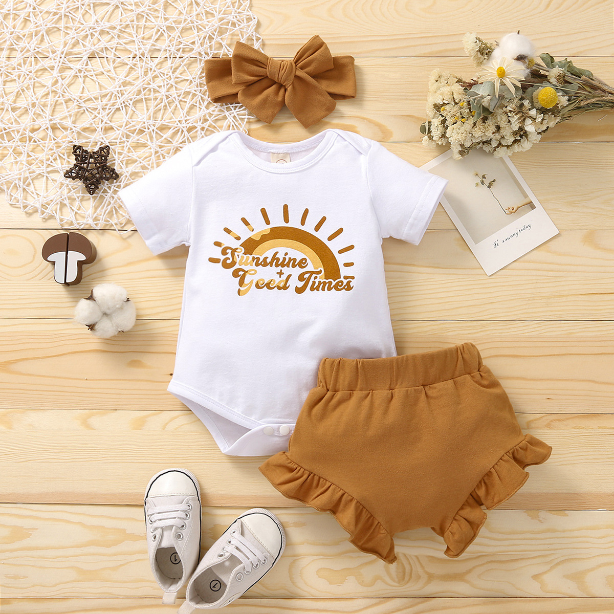 Romper Shorts Headscarf Baby Three-piece Set