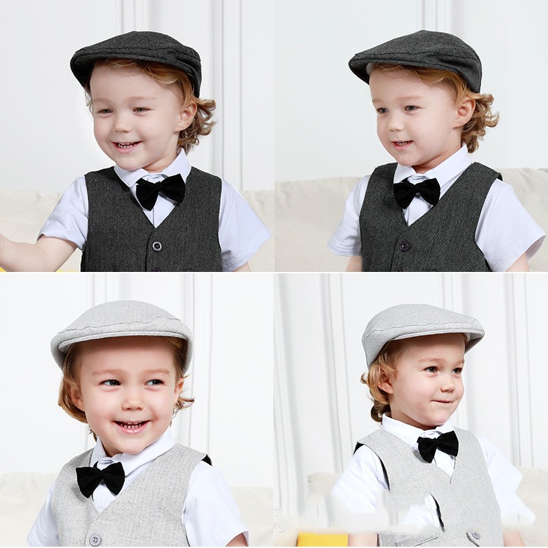 Boys' Suit Gentleman Beret White Baptism Octagonal