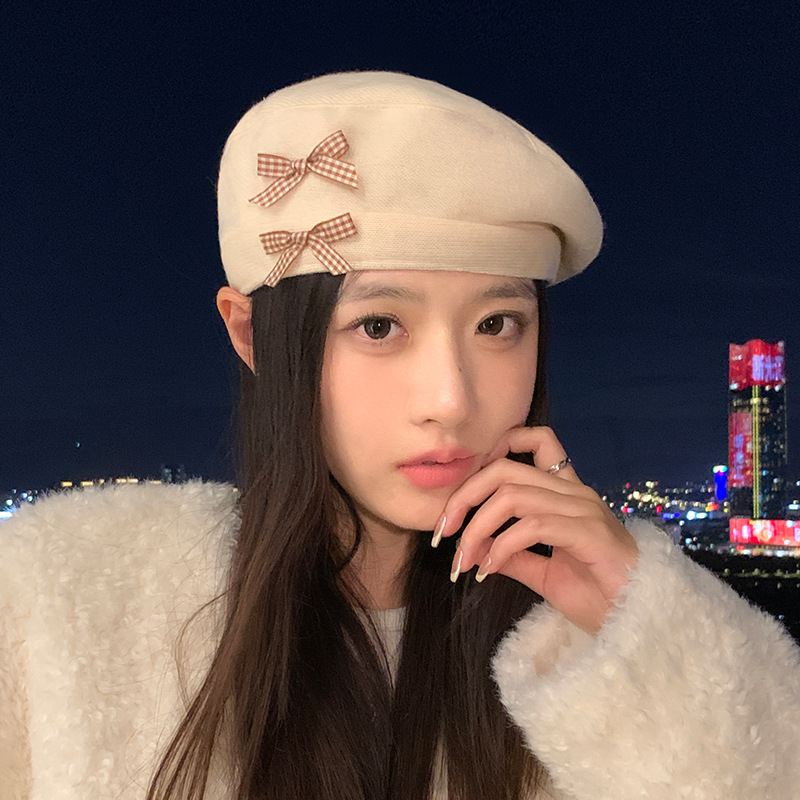 New AutumnWinter Bow-Knot Wool Beret For Women