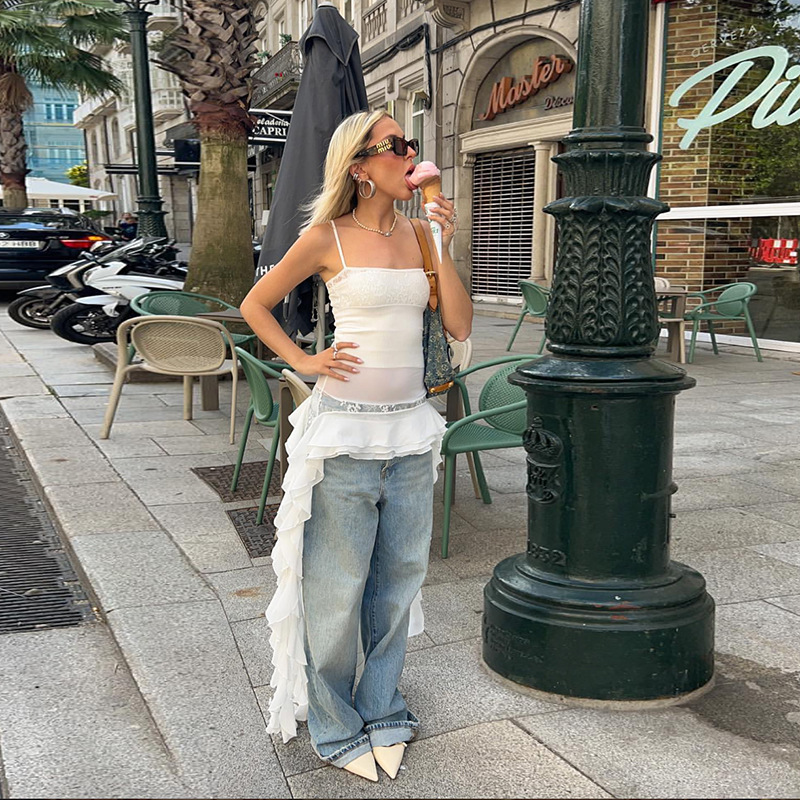 Women's Sling Collar Lace Stitching Dress