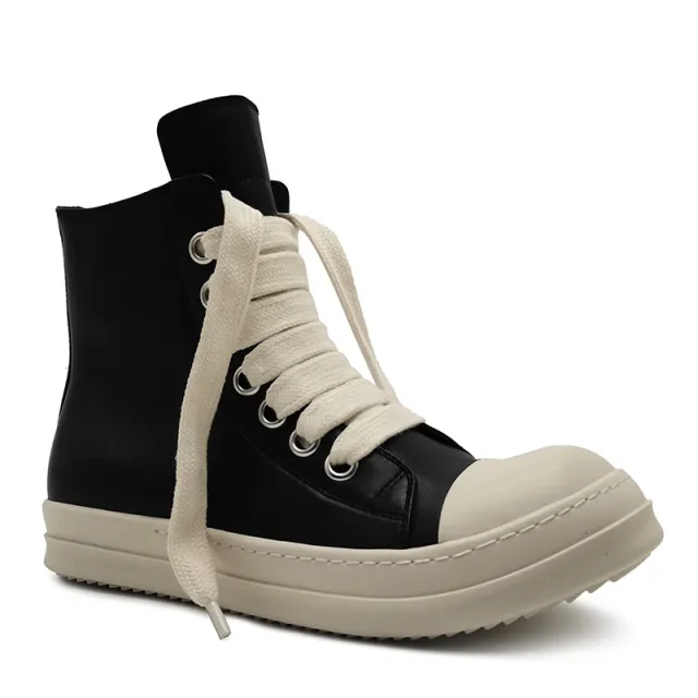 High top Leather Shoes Men's Sneakers Sports Casual Women's Leather Short Boots Couple's Large Size Shoes Black - Shop at LoveMi