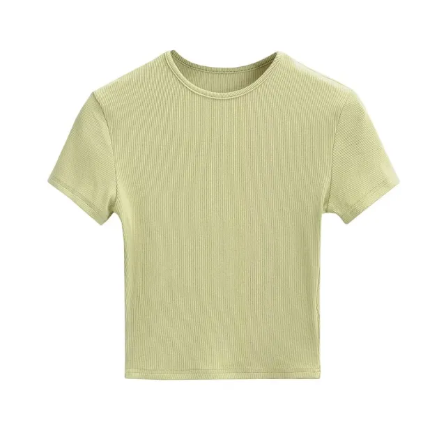 New Basic Style Slim fit Solid Color Round Neck Bottoming Shirt Workout Top Yellow - Shop at LoveMi