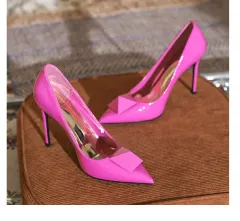 New Pointed Toe Stiletto Heel Rivet High Heels For Women - Pink - View 1