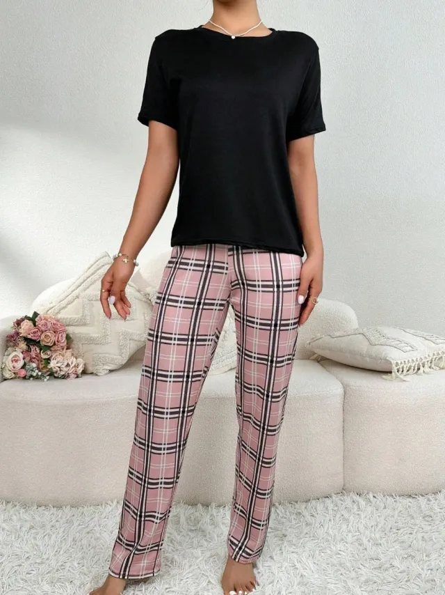 Home Round Neck Printed Short Sleeve T shirt Top And Trousers Suit Color 22 - Shop at LoveMi