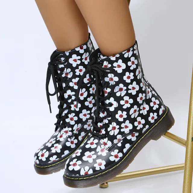 Women's Thick Bottom Square Toe Laces Casual Boots Red - Shop at LoveMi