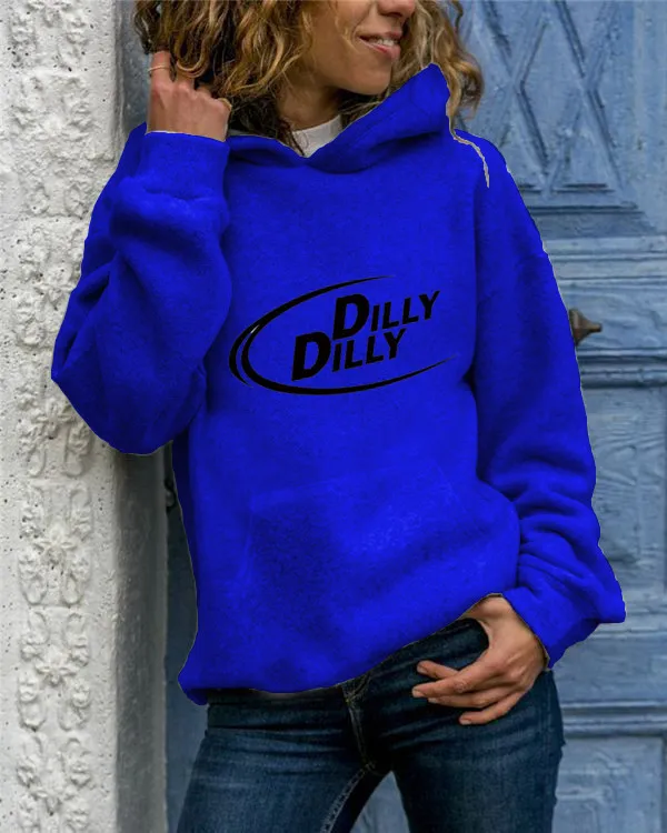 Animal Print Round Neck Hooded Sweater Blue - Shop at LoveMi