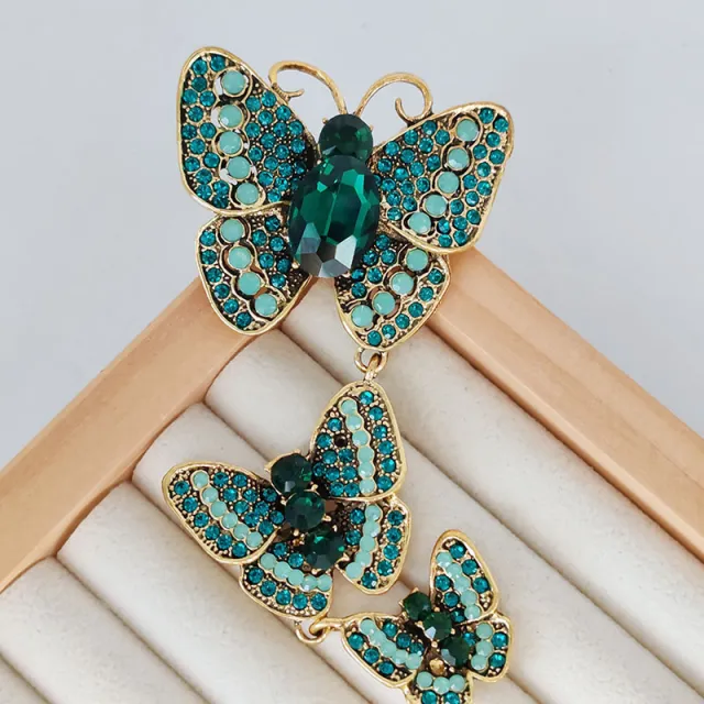 Women's Retro Diamonds Three Enamel Butterfly Brooch Green - Shop at LoveMi
