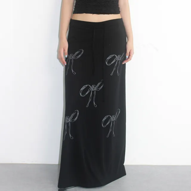 Women's Bow Print Drawstring Straight Dress Black - Shop at LoveMi