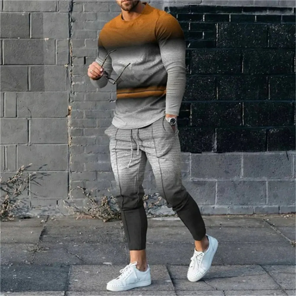 Men's 3D Digital Printing Loose Casual Long Sleeves Trousers