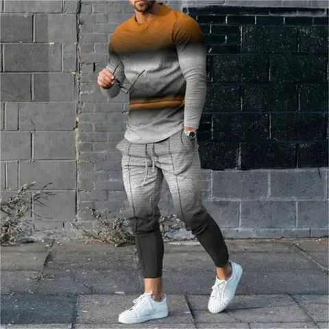 Men's 3D Digital Printing Loose Casual Long Sleeves Trousers