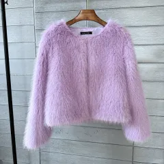 Plus Size Solid Color Women's Short Fur Coat - Light Purple - View 1