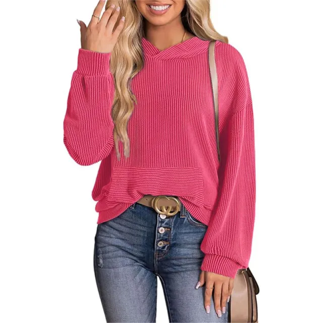 Europe And America Cross Border Women's Loose Twisted Bar Hooded Sweater Rose Red - Shop at LoveMi