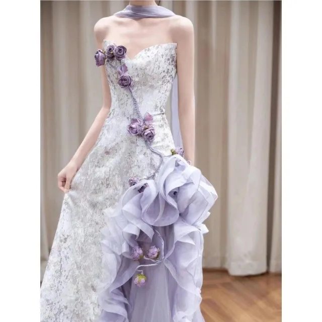 Purple Tube Top Morning Gowns Ethereal Design Wedding Dress Bride - Shop at LoveMi