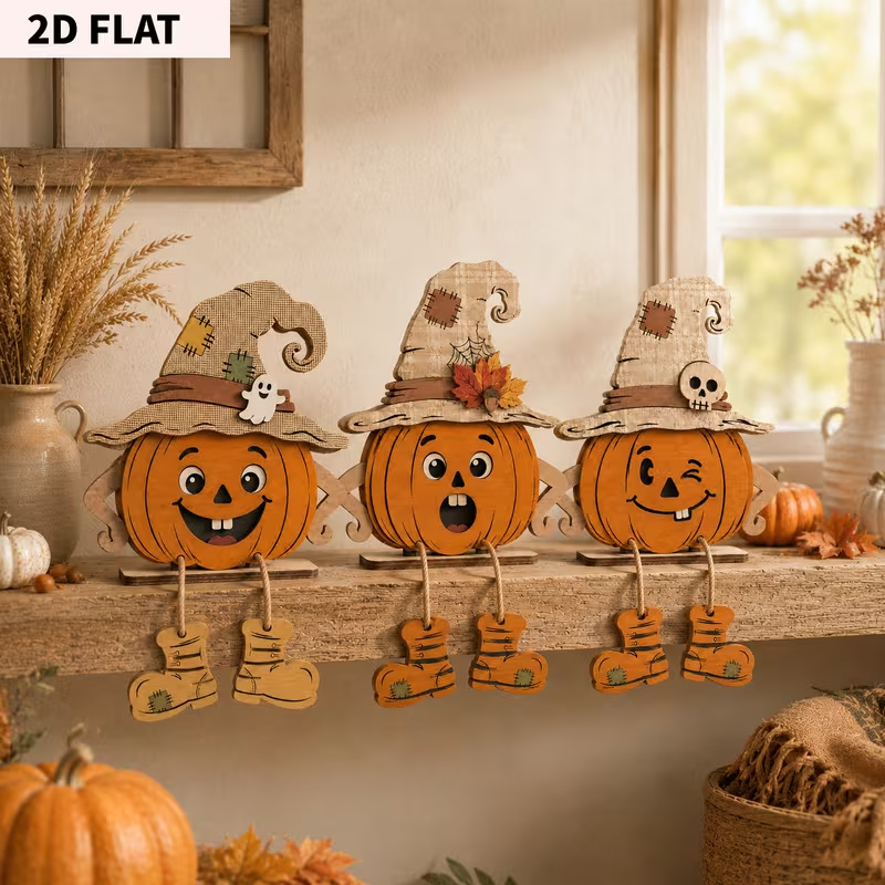 Halloween Wooden Pumpkin Standing Sign Table Decoration