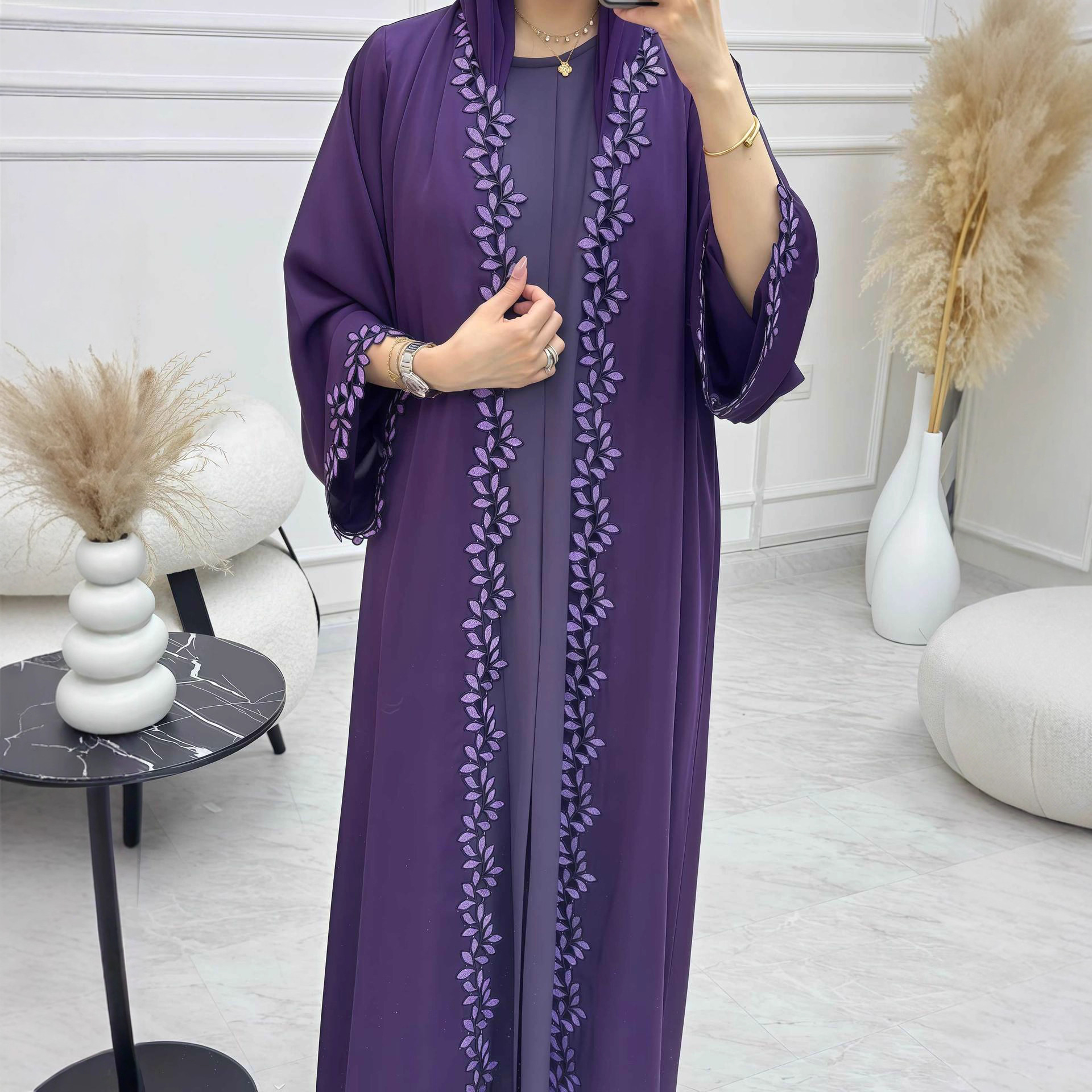 Luxe Lace Flowing Robe Dress Long Sleeve