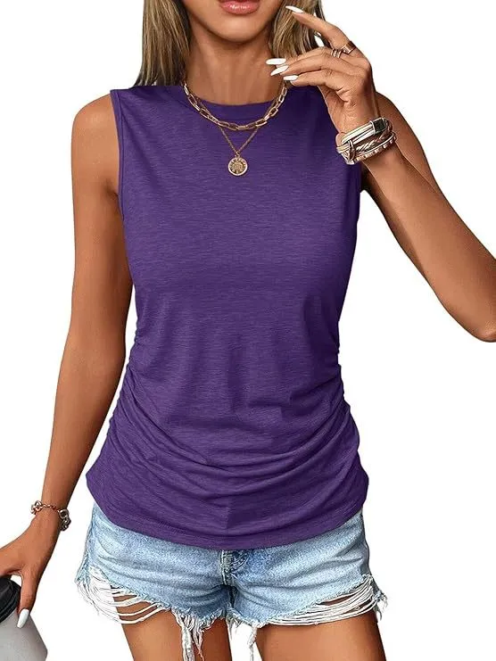 Womens Casual Solid Color Sleeveless Tank Top Purple - Shop at LoveMi