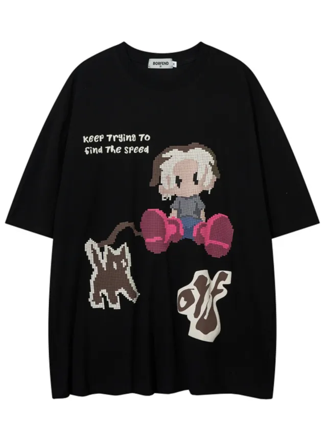 Cute American Cartoon Printed T shirt Black - Shop at LoveMi