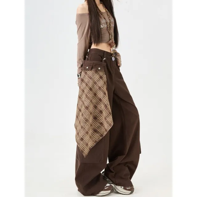 Retro Maillard Fart Curtain Work Jeans Women Autumn Loose Brown - Shop at LoveMi
