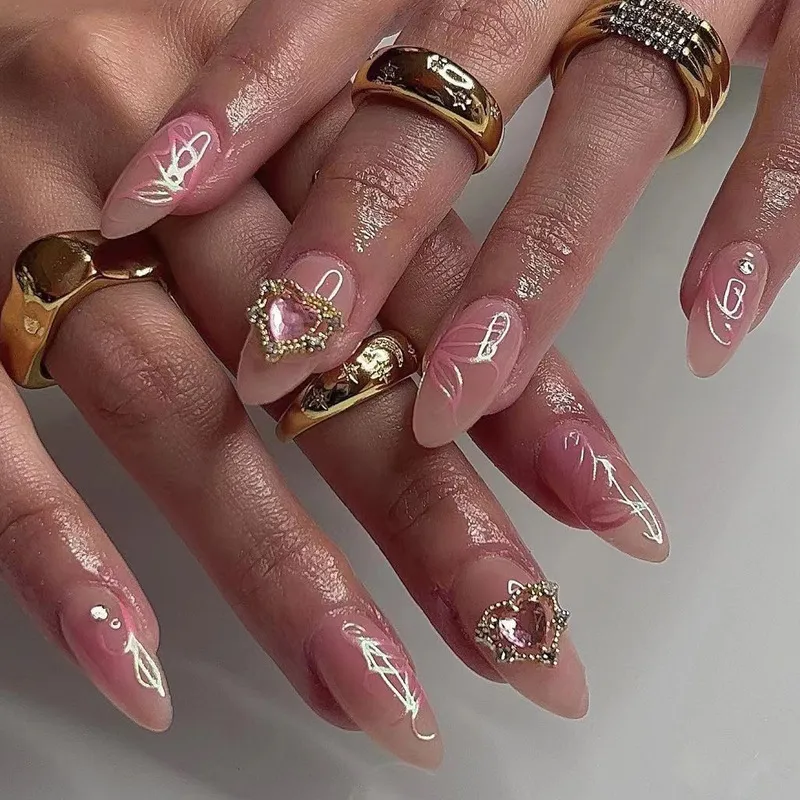 Petals Heart Shape Rhinestone Nail Sticker - Jp2415