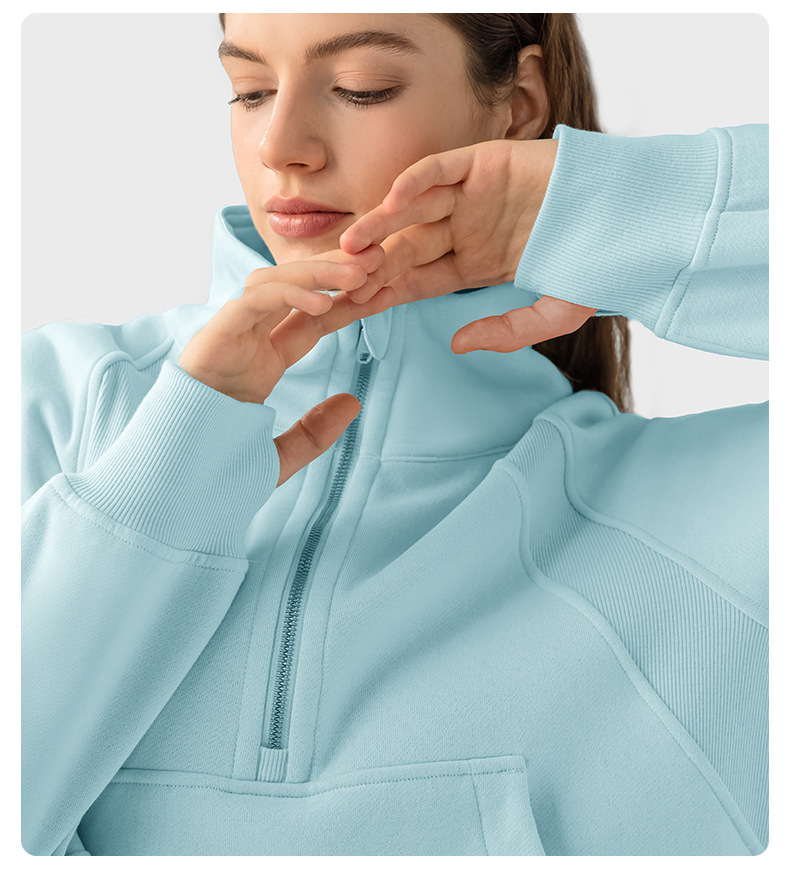 Autumn And Winter Hoodie Half Zipper Sweater Women's Short Casual Loose All-Match Sports Top