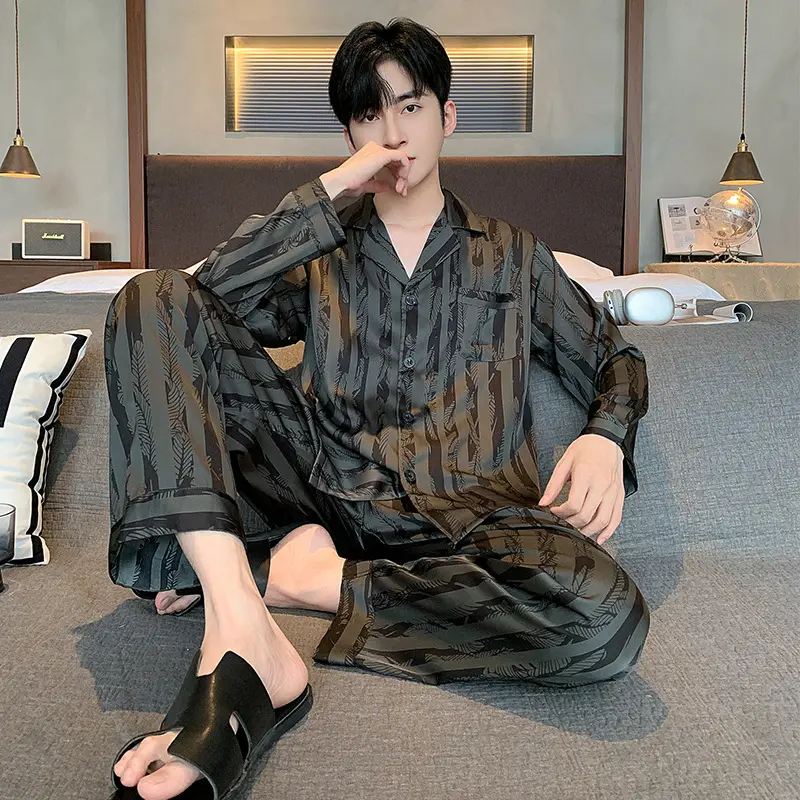 High-grade Ice Silk Men's Pajamas V-neck Thin