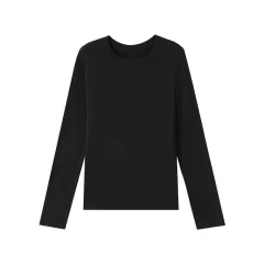 Round Neck Warm Knitwear Solid Color Underwear Long Sleeved Top - Black - View 1