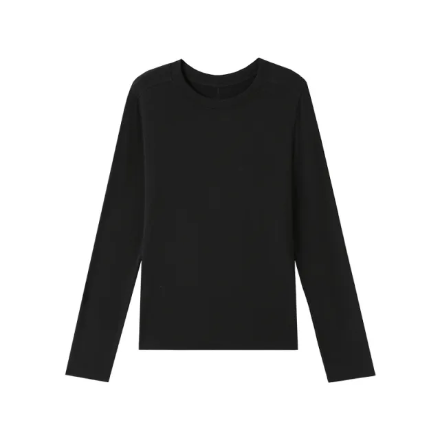 Round Neck Warm Knitwear Solid Color Underwear Long Sleeved Top Pine Frost Black - Shop at LoveMi