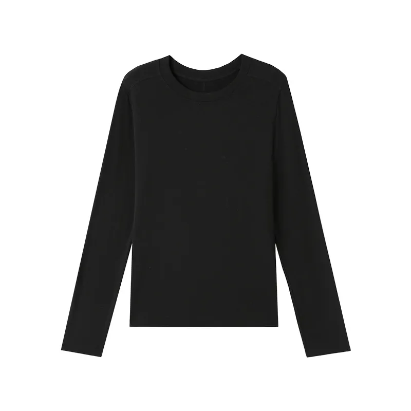 Round Neck Warm Knitwear Solid Color Underwear Long Sleeved Top - Pine Frost Black