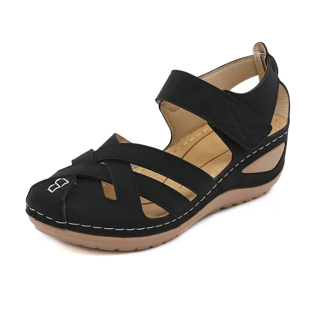New Closed Toe Wedge Non slip Plus Size Sandals For Women Black - Shop at LoveMi