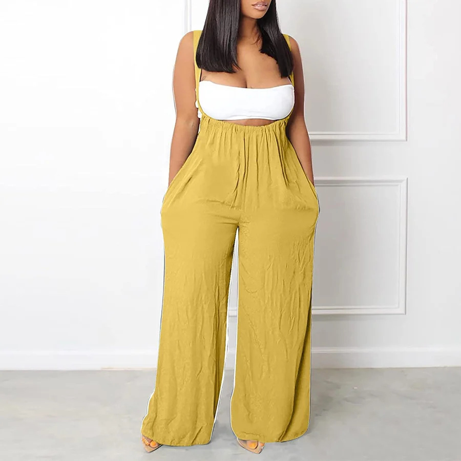 Women's Fashion Casual Solid Color Sling Wide-leg Trousers