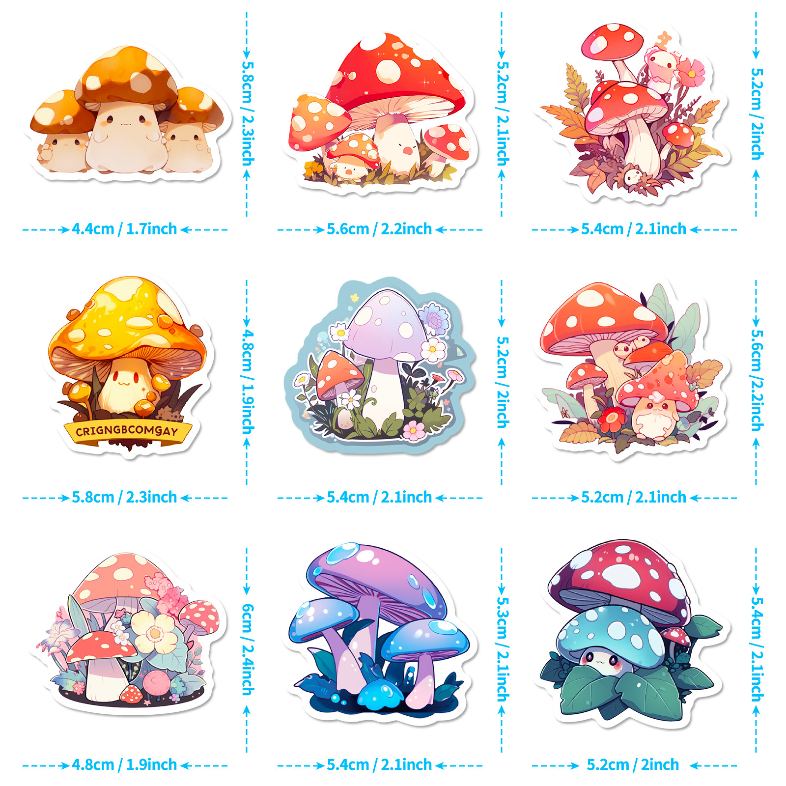 Title 5, 50 Fantasy Mushroom Stickers Psychedelic Cartoo...