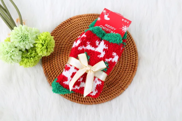 Winter Christmas Stockings Women's Thickened Bow Long Tube Fleece lined Little Deer - Shop at LoveMi
