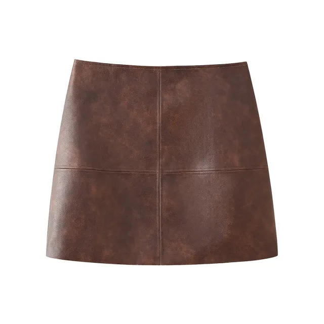 Women's Retro Lapels Long sleeved Zipper Leather Jacket Skirt Short Skirt L - Shop at LoveMi