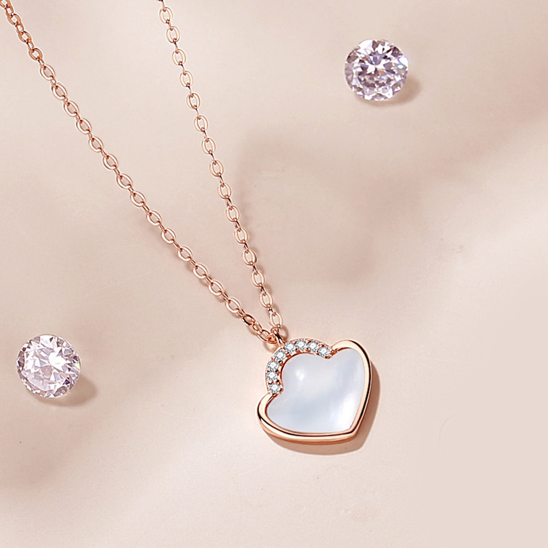 Women's Sterling Silver Shell Pendant Niche Ins Heart-shaped Collarbone Necklace