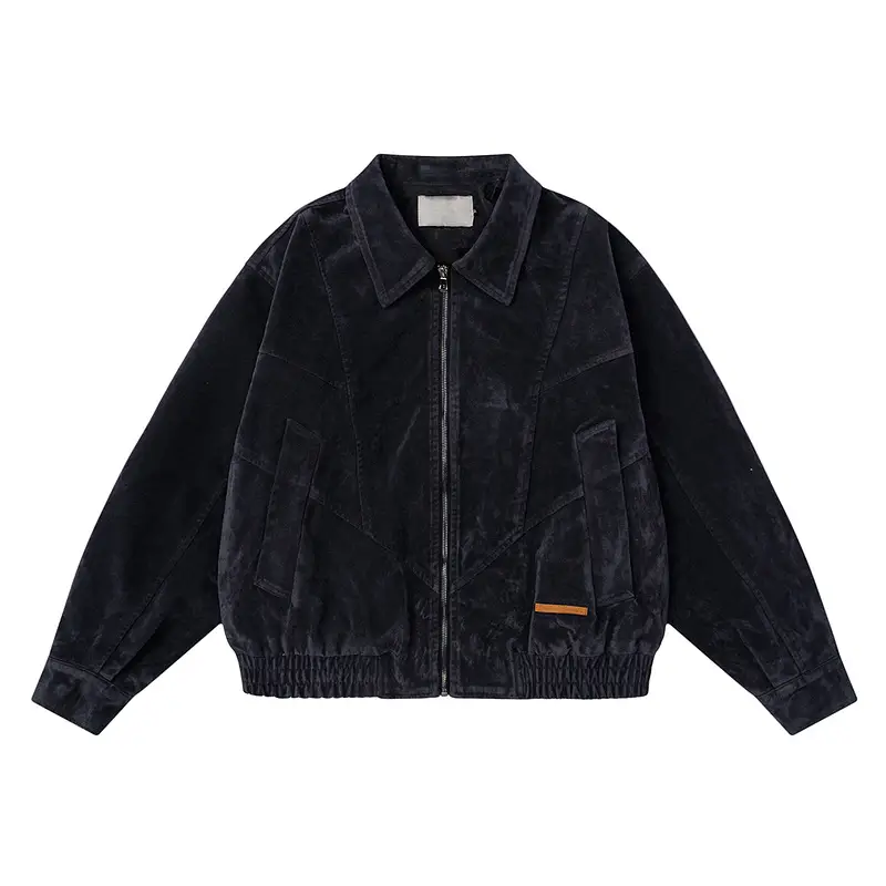 Retro Faux Suede Bomber Jacket With Zipper