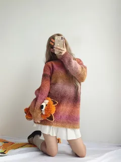 Soft Glutinous Lazy Sweater Women's Autumn Winter Retro Maillard Rainbow Gradient Sweater - Orange - View 1