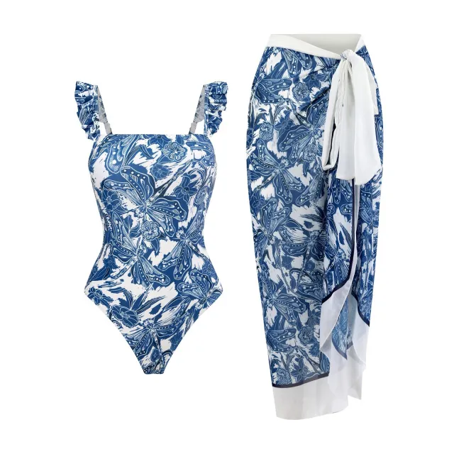 Two Piece Swimsuit Female French Printed Sexy Picture Color M - Shop at LoveMi