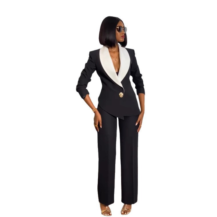 Contrast-color Large Lapel Casual Blazer And Pants Two-piece Set 8
