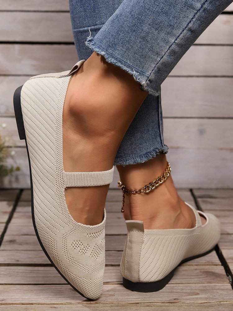 Flyknit Pointed Flat Bottom Pumps Women's Low-cut Shoes