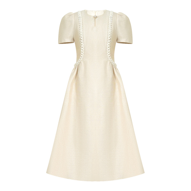 Beaded Waist-controlled Large Hem Dress