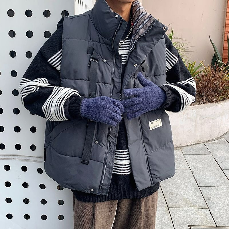 Warm Winter Layering Vest for Men, Gray Polyester Lining