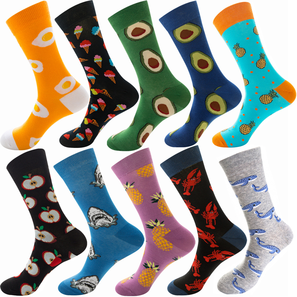 Autumn Diamond-patterned Mens Socks Christmas Animal And Fruit-themed Socks