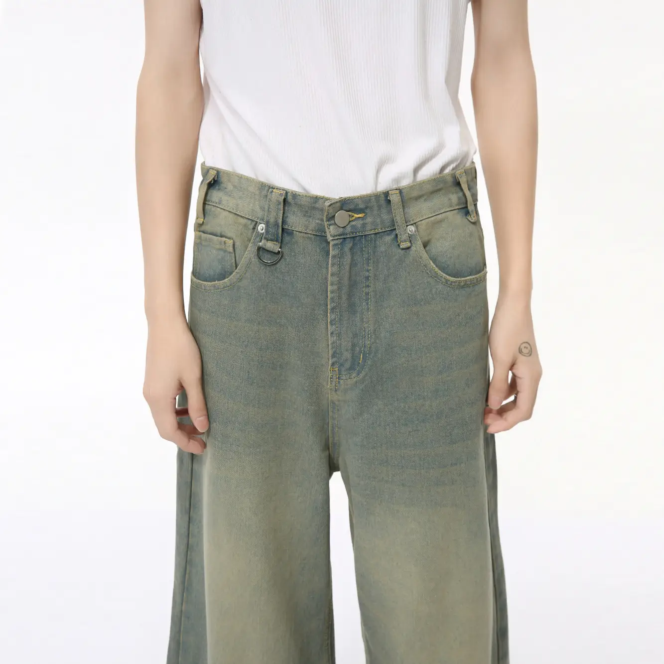 Men's Clothing Vintage Cement Green Draping Effect Straight-leg Trousers